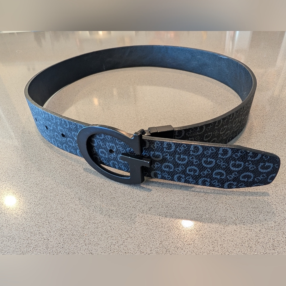 Guess Black and Gray Monogram Belt